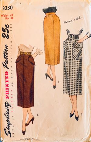 40s 50s Slim Midi Skirt w/ Pockets Modest Vintage Petite Easy Sewing Pattern Simplicity 3330 W24