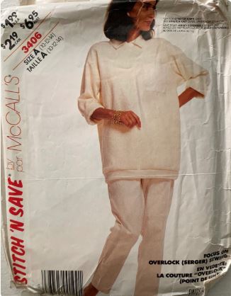 80s Ladies Misses EASY Oversize Sweatshirt Shirt Pullover Top Straight Leg Pants Serger Overlock EASY Vintage Sewing Pattern McCalls 3406 B32 B34