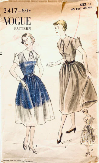 50s Shirtwaist Dress w/ Huge Wide Collar & Cuffs Easy Petite Sewing Pattern Vogue 3417 B30