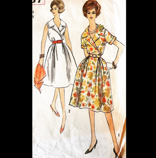 60s Wide Collar Surplice Full Skirt Mad Men Day Inverted Pleats Dress Slenderette Vintage Sewing Pattern Simplicity 3437 B34