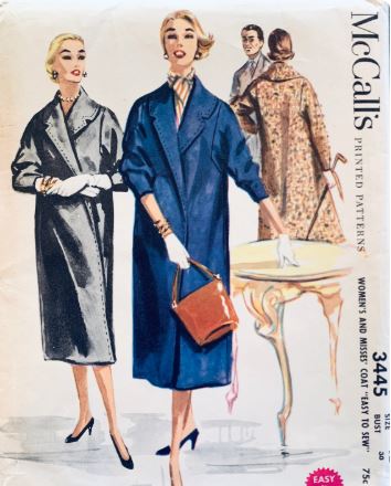 50s Long Winter Coat Straight Clutch Coats Vintage Petite Easy Sewing Pattern McCalls 3445 B30