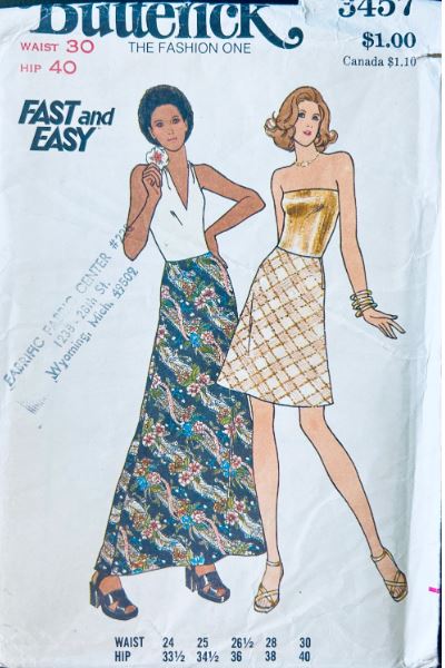 70s Maxi or Knee Length A Line Bias Cut Skirt Easy Plus Size Vintage Sewing Pattern Butterick 3457 W30