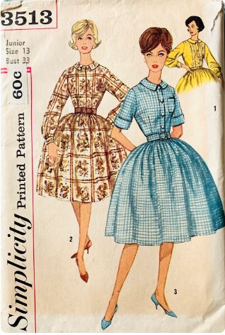 60s Womens Shirtwaist Fit N Flare or Fitted Sheath Dress w/ Sleeve Variations Vintage Sewing Pattern Simplicity 3513 B33
