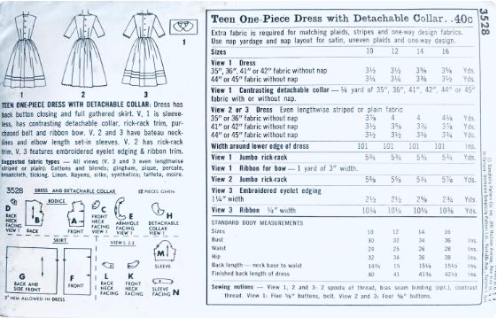 60s Fit N Flare Day Dress w/ Sleeve Options & Detachable Collar  Vintage Petite Juniors Sewing Pattern Simplicity 3528 B30
