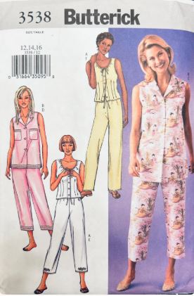 00s Misses Summer Cropped Elastic Waist Pants Capri Sleeveless Top Easy Minimalist Sewing Pattern Butterick 3538 M