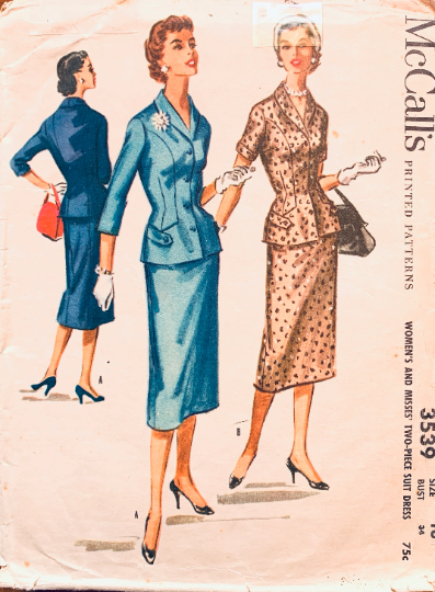 50s Nipped Waist Fitted Princess Seam Suit Jacket Skirt Vintage Sewing Pattern McCalls 3539 B34