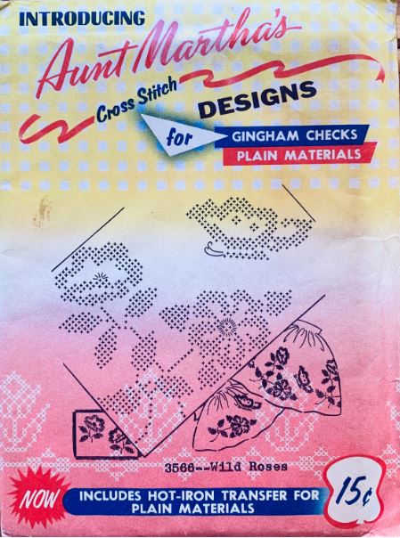 Aunt Martha's Embroidery Transfer for Gingham Chicken Scratch Cross Stitch Floral Roses