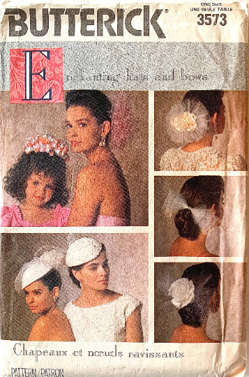 80s Bridal Headpieces Hair Bow Juliet Cap Embellished Wedding Hat Vintage Sewing Pattern Butterick 3573