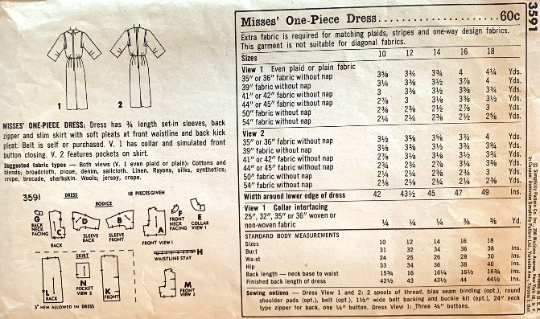 60s Fitted Sheath Dress Wiggle Faux Shirtwaist w/ Square Armholes & Pockets Petite Vintage Sewing Pattern Simplicity 3591 B32