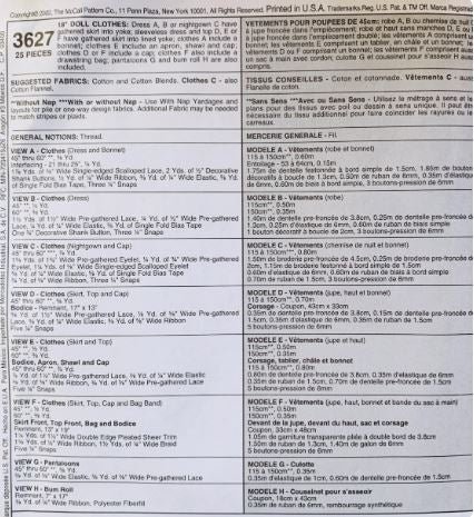 18 inch Doll Historical Dresses Betsy Ross Colonial Era Dolls Sewing Pattern McCalls 3627