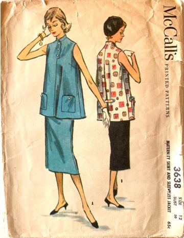 50s Asian Inspired Maternity Sleeveless Tent Top w/ Matching Skirt Womens Suit Petite Vintage Sewing Pattern McCalls 3638 B30