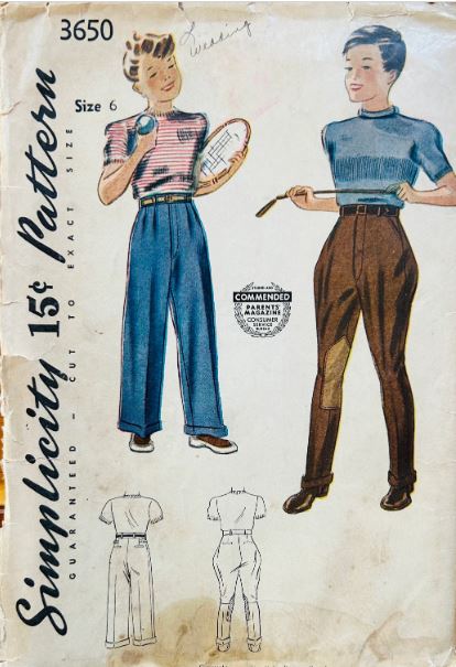 40s Boys Jodhpurs Riding Equestrian Pants Cuffed Trousers Vintage Sewing Pattern Simplicity 3650 Size 6