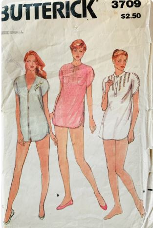 70s Nightshirt Sleepwear in Mini Length PJs Pajamas Vintage Petite Sewing Pattern Butterick 3709 B31 32
