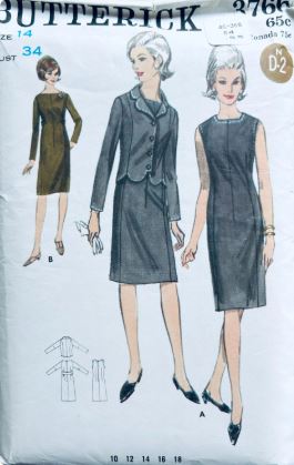 60s Fitted Sleeveless Sheath Dress w/ Cropped Bolero Jacket Misses Suit Vintage Sewing Pattern Butterick 3766 B34