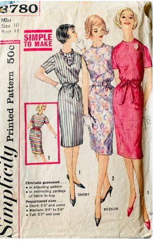 60s Blouson Waist Day Dress Casual Summer Dresses Vintage Petite Easy Modest Sewing Pattern Simplicity 3780 B32