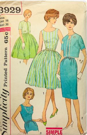 60s Womens Sleeveless Fit N Flare or Fitted Sheath Dress w/ Cropped Jacket Vintage Sewing Pattern Simplicity 3929 B36