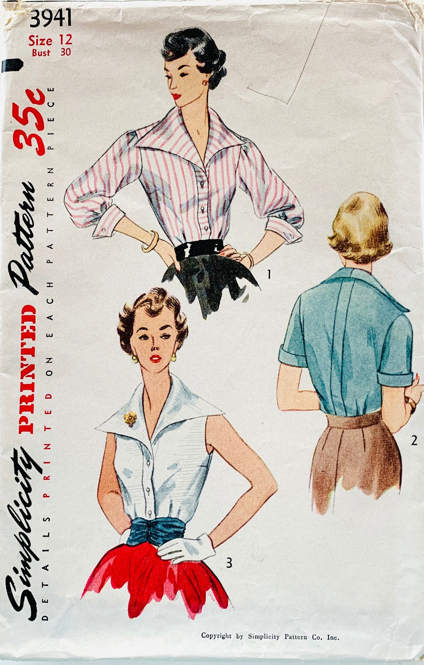 50s Classic Button Front Womens Shirt Wing Collar Sleeveless Summer Blouse Petite Vintage Sewing Pattern Simplicity 3941 B30