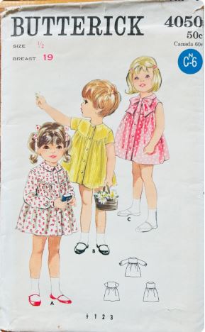 Baby Infant Button Front Smock Dress Sleeveless Summer Dress Long Sleeve w/ Bow Sewing Pattern Butterick 4050 Size 6 mos