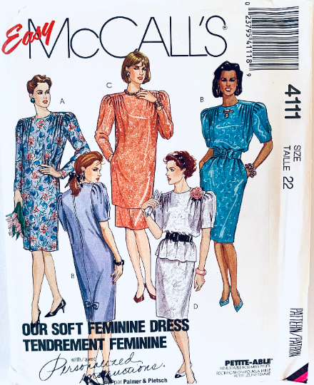 80s Does 40s Peplum Sheath Dress Tunic Top & Skirt Plus Size Vintage Sewing Pattern McCalls 4111 B44