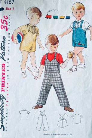 Toddler Overalls Short Romper Playsuit Sunsuit Button Front Shirt Vintage Sewing Pattern Simplicity 4167 Size 1