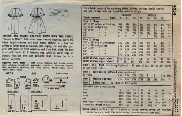 60s Fit N Flare or Fitted Sheath Dress w/ Flounced Sleeve Easy Petite Vintage Sewing Pattern Simplicity 4254 B32