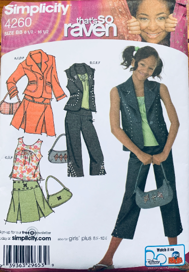 Girls Pleated Mini Skirt Capris Crop Top Denim Jacket That's So Raven Sewing Pattern Simplicity 4260 8 1/2 to 16 1/2