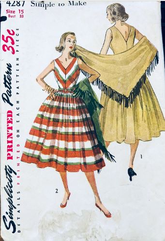 50s V Neck Fit N Flare Sleeveless Patio Dress w/ Shawn Vintage Sewing Pattern Simplicity 4287 B33