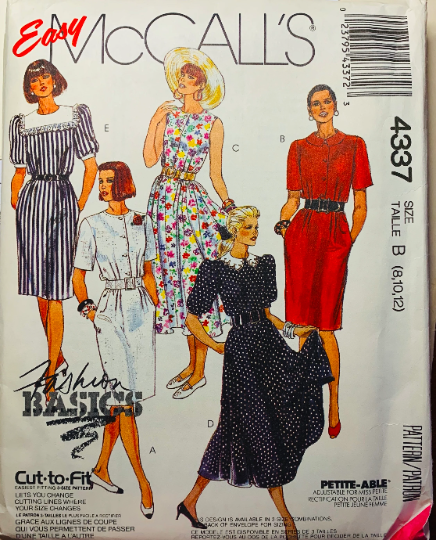 80s Does 50s Fit N Flare Shirtwaist Dress Sailor Collar Sleeveless Sheath Dress Vintage Sewing Pattern McCalls 4337 8 10 12