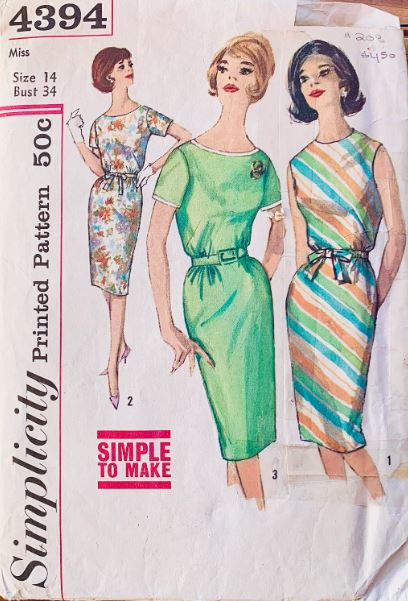 60s Womens Sheath Dress Sleeveless Summer Dresses Easy Vintage Sewing Pattern Simplicity 4394 B34