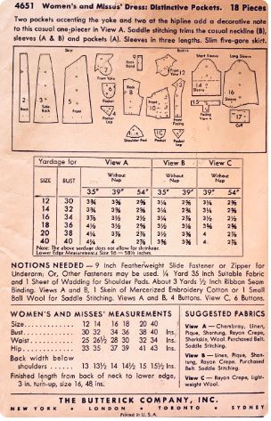 50s Womens Fitted Shirtwaist Day Dress w/ Pockets Petite  Vintage  Sewing Pattern Butterick 4651 B32