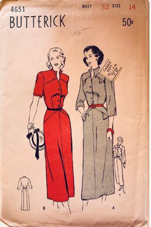 50s Womens Fitted Shirtwaist Day Dress w/ Pockets Petite  Vintage  Sewing Pattern Butterick 4651 B32