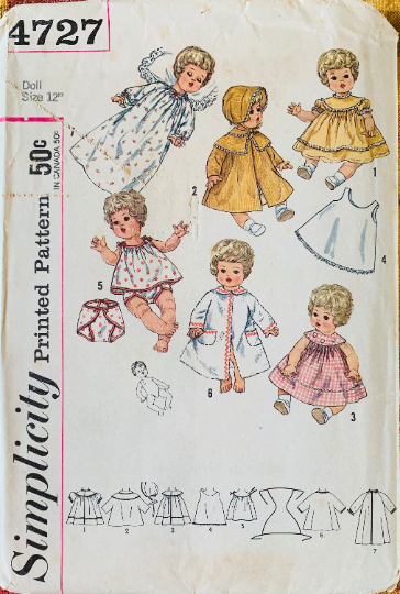 Vintage 12 Inch Doll Clothes Pattern Betsy Wetsy Doll Clothing Coat Dress Bonnet Pattern Simplicity 4727