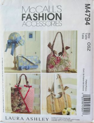 Laura Ashley Top Handle Purse Tote Bag Handbags Bags Accessories Sewing Pattern McCalls 4794