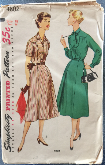 50s Shirtwaist Dress Fit N Flare w/ Shaped Yoke Vintage Sewing Pattern Simplicity 4802 B36