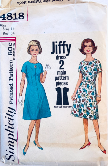 60s Shift Dress A Line Dresses Short Sleeve Jiffy Easy Vintage Sewing Pattern Simplicity 4818 B34