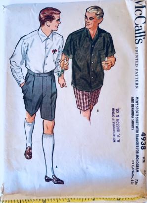 Men's Shorts & Short Sleeve Sport Shirt Long Sleeve Dress Shirt 50s Sewing Pattern McCalls 4938 Chest 38