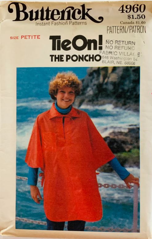 70s Easy Tie On Poncho Jacket Outerwear Coat Petite Vintage Sewing Pattern  Butterick 4960 B30