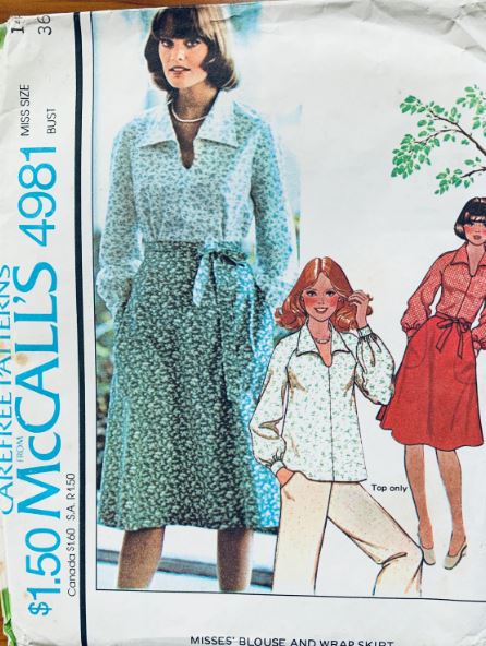 70s Easy Wrap Skirt & Pullover Smock Top Blouse Vintage Sewing Pattern McCalls 4981 B36