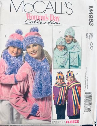Mother Daughter Fleece Zip Front Winter Jacket Vest Scarf & Faux Fur Hat Womens Girls Kids Vintage Sewing Pattern McCalls 4983 All Sizes