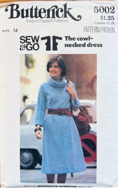 Womens Cowl Neck Long Sleeve Dress Easy Vintage Sewing Pattern Butterick 5002 B36