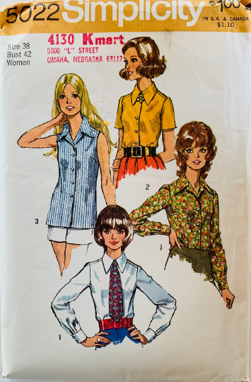 70s Womens Oxford Button Front Blouse Shirt Classic Sleeveless Shell Top Plus Size Sewing Pattern Simplicity 5022 B42