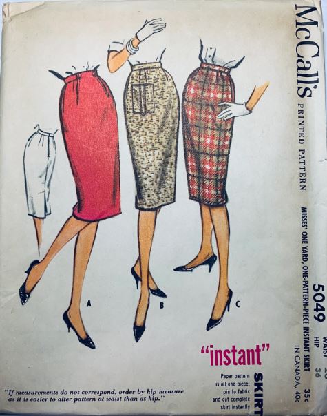 60s Straight Pencil Midi Below Knee Skirt w/ Pocket Modest Easy Vintage Sewing Pattern McCalls 5049 W26