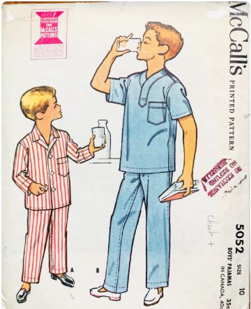 50s Boys Kids 2 Piece Pajama Set Sleepwear Pajamas Vintage Sewing Pattern McCalls 5052 Size 10
