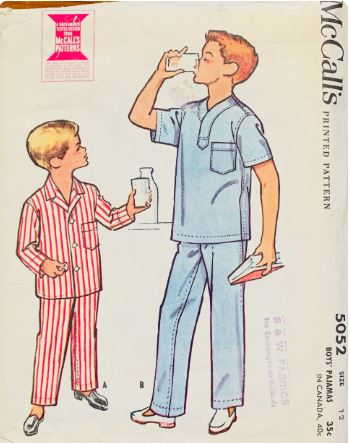 50s Boys Kids 2 Piece Pajama Set Sleepwear Pajamas Vintage Sewing Pattern McCalls 5052 Size 12