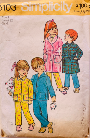 Toddler Kid's 2 Piece Pajamas Set Sleepwear Pajama Bathrobe w/ Pockets Sewing Pattern Simplicity 5103 Size 3