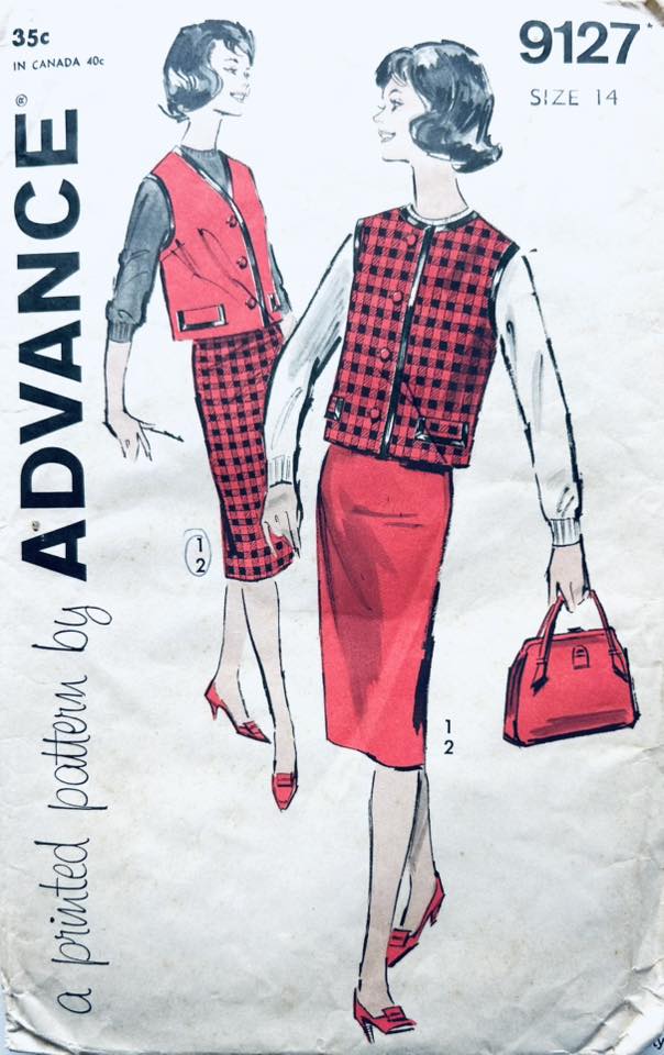 50s Womens Separates Pencil Skirt Sleeveless Cardigan Vest Vintage Sewing Pattern Advance 9127 B34