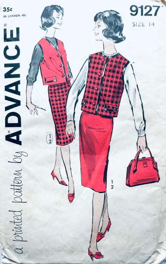 50s Womens Separates Pencil Skirt Sleeveless Cardigan Vest Vintage Sewing Pattern Advance 9127 B34