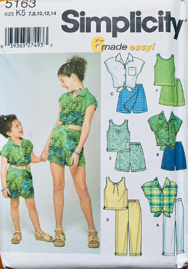 Girls Shorts Crop Top Skort Scooter Capri Pants Skirt Sewing Pattern Simplicity 5163 7-14