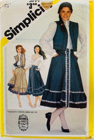 80s Gunne Sax Prairie Skirt Victorian Inspired Blouse & Quilted Vest Jessica McClintock Designer Petite Vintage Sewing Pattern Simplicity 5191 B31