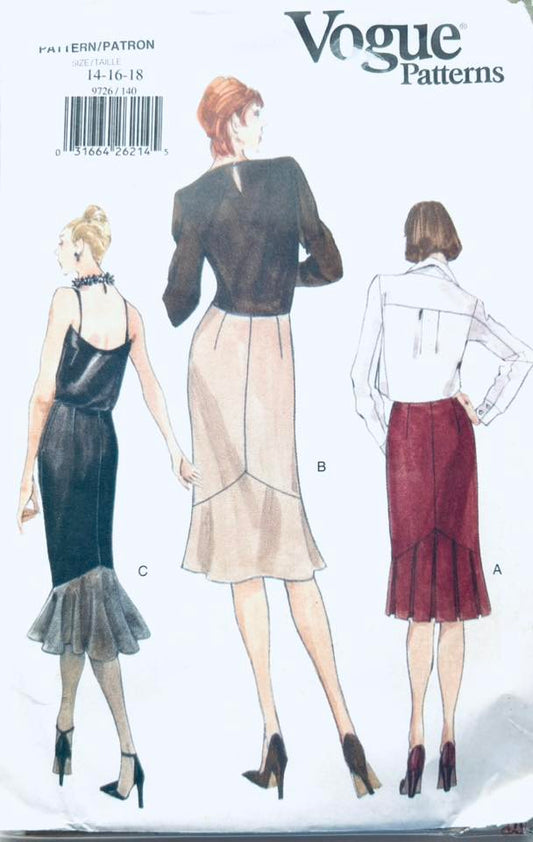 90s Misses Midi or Knee Length Fishtail Pleated Skirt Plus Size Easy Vintage Sewing Pattern Vogue 9726 14 16 18 (Copy)